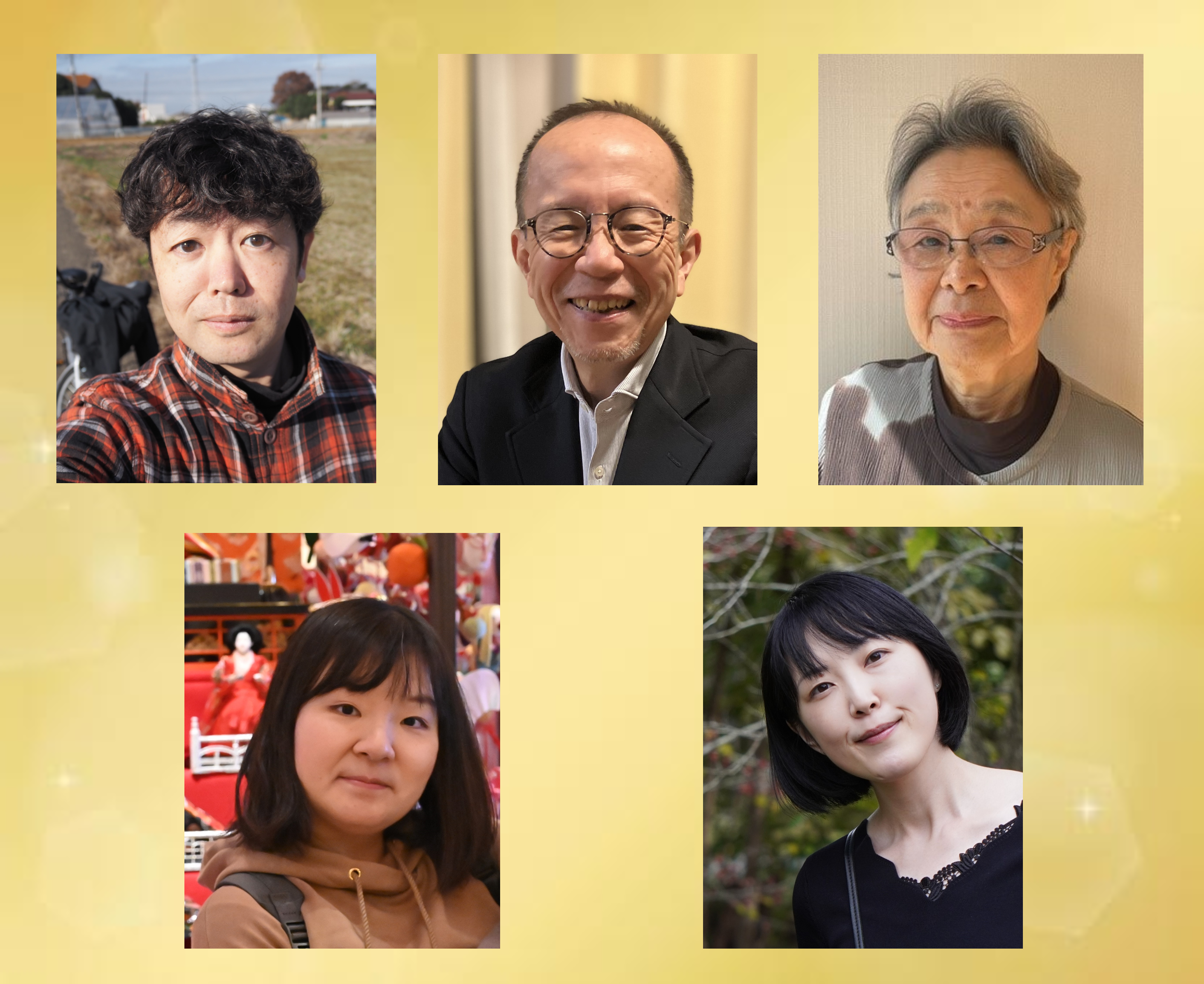 ▲令和６年年度賞受賞者　上段右から：鷹俳句賞　喜納とし子　鷹新葉賞　山中望　同　加藤又三郎　下段右から：鷹新人賞　此雁窓　新人賞準賞　加藤ゆめこ