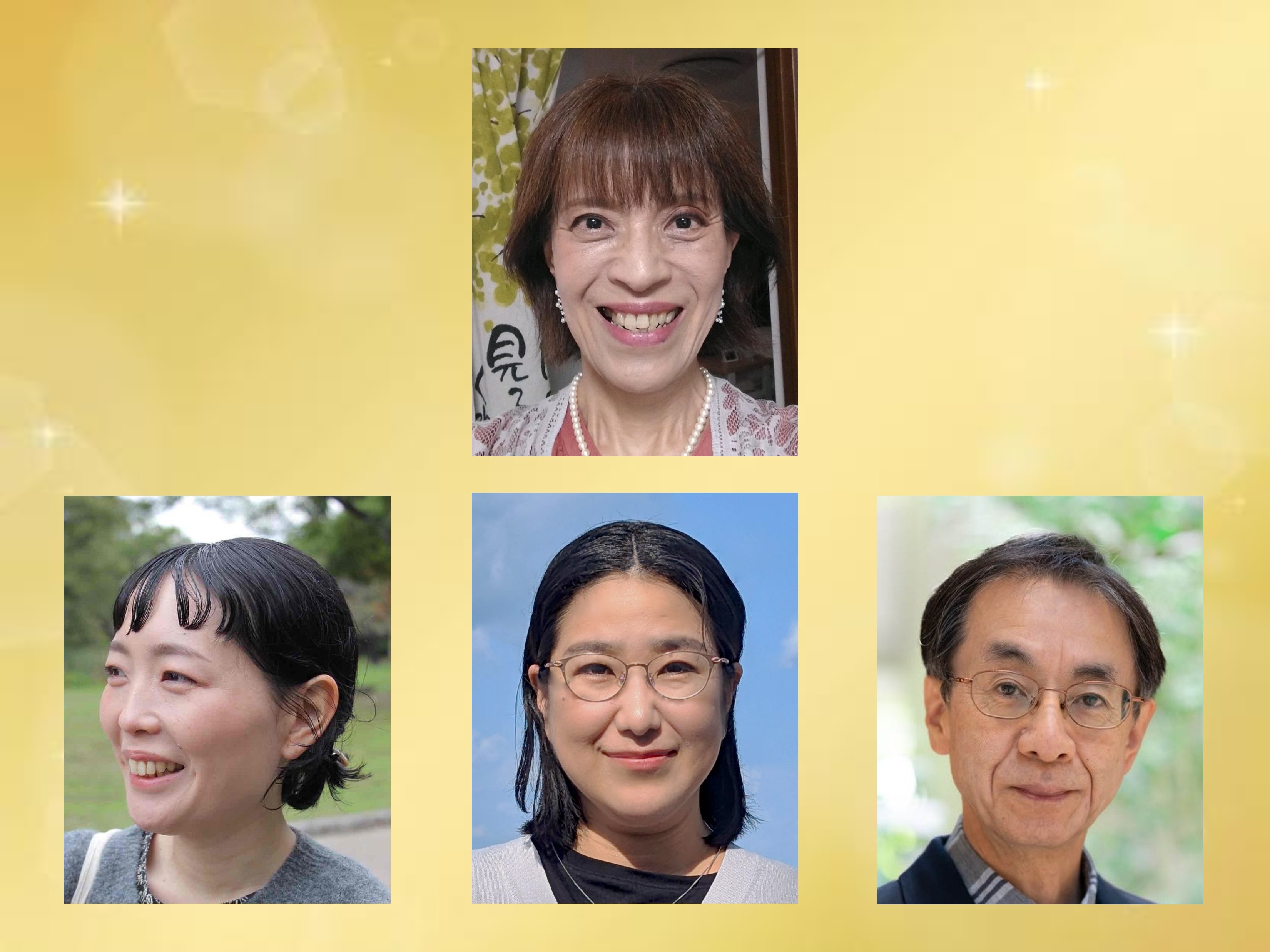 ◆令和７年年度賞受賞者　上段：第61回鷹俳句賞　三代寿美代　下段右から：第44回鷹新葉賞　竹本光雄　同　中野こと子　第54回鷹新人賞　作田きみどり